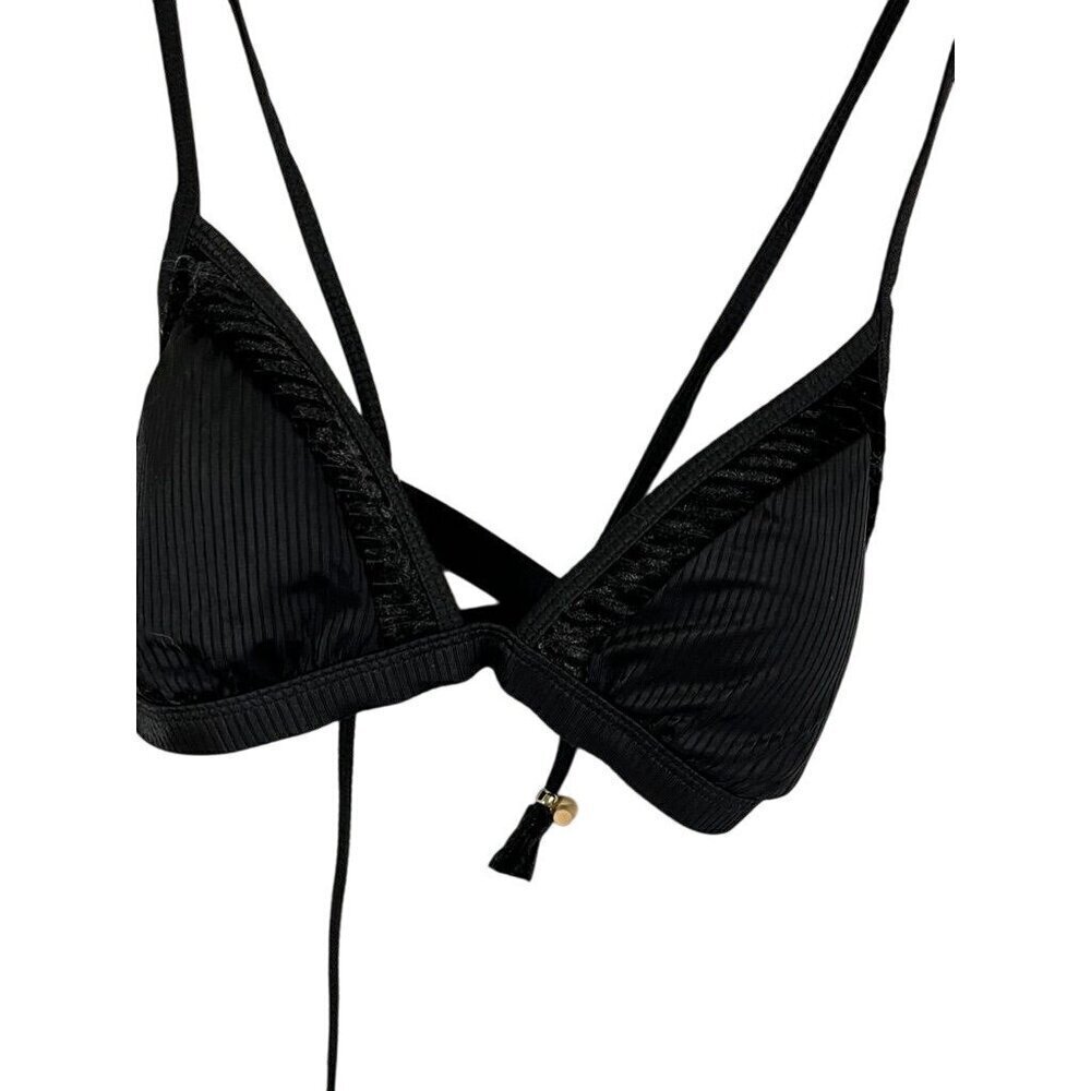 Cole Swim Women L Black Bikini Top Ribbed Modern Neutral Velour Summer Sexy